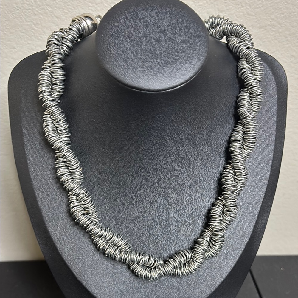 Silver Tone Twisted Fashion Statement Necklace